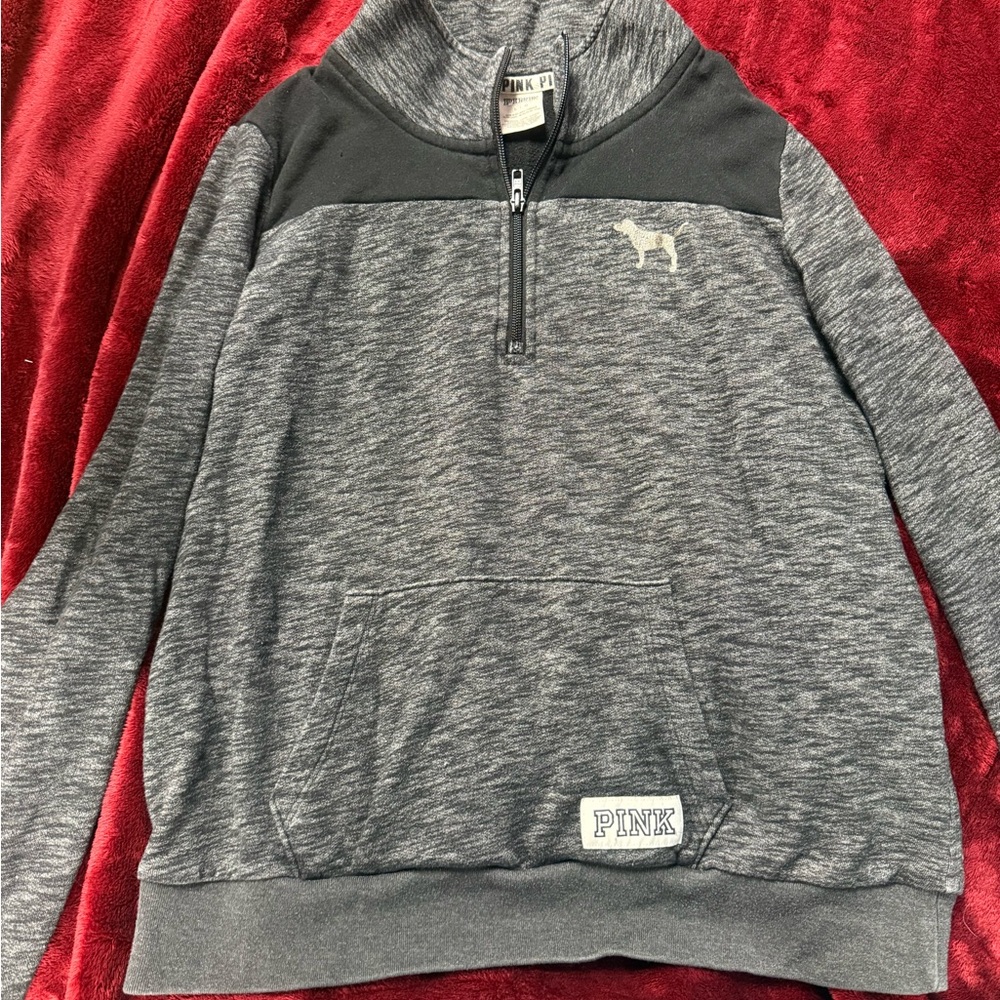 PINK Victoria's Secret Heather Gray Half-Zip Pullover Sweatshirt